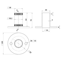 Kotviaca platňa ø100mm na trubku ø 42.4mm, brúsená AISI304 Kotviaca platňa ø100mm na trubku ø 42.4mm, brúsená AISI304